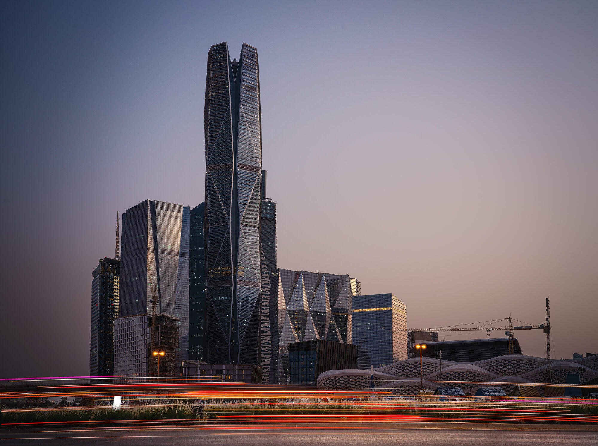 Contemporary Riyadh skyline at sunset